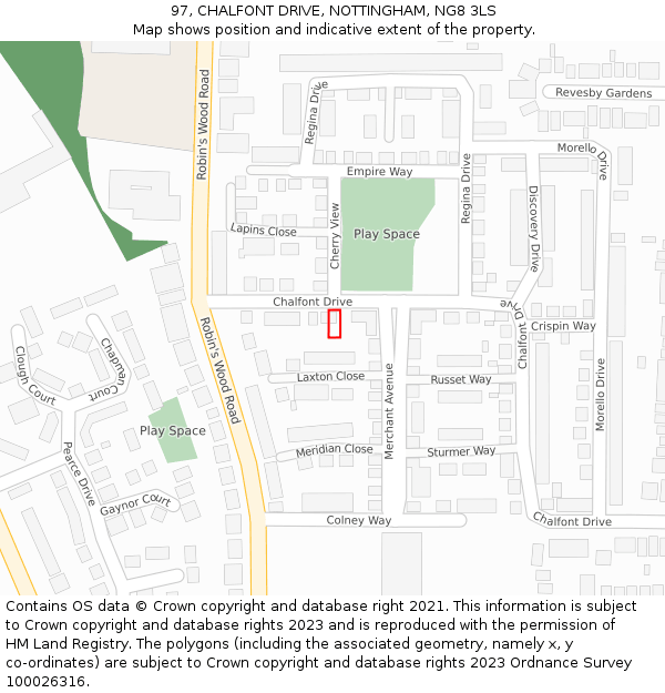 97, CHALFONT DRIVE, NOTTINGHAM, NG8 3LS: Location map and indicative extent of plot