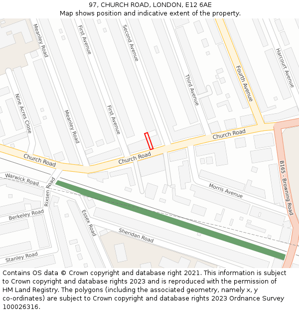 97, CHURCH ROAD, LONDON, E12 6AE: Location map and indicative extent of plot