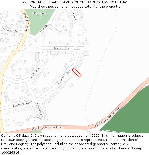 97, CONSTABLE ROAD, FLAMBOROUGH, BRIDLINGTON, YO15 1NW: Location map and indicative extent of plot