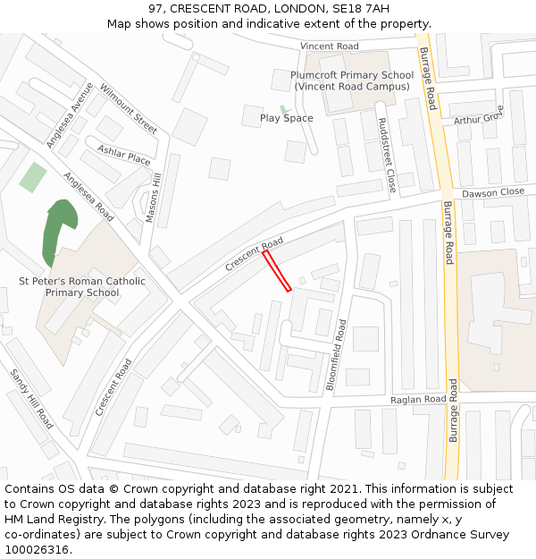 97, CRESCENT ROAD, LONDON, SE18 7AH: Location map and indicative extent of plot