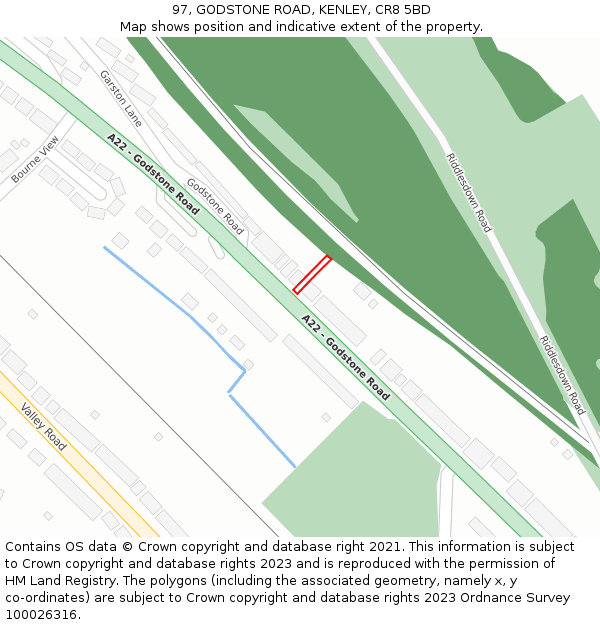 97, GODSTONE ROAD, KENLEY, CR8 5BD: Location map and indicative extent of plot