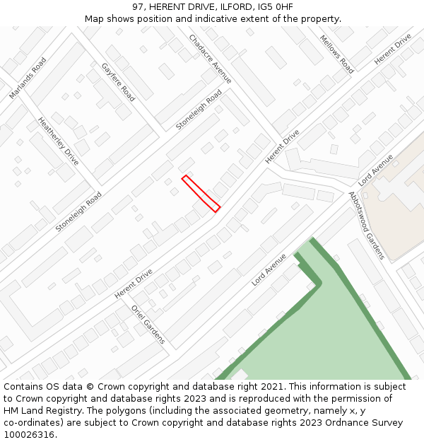 97, HERENT DRIVE, ILFORD, IG5 0HF: Location map and indicative extent of plot