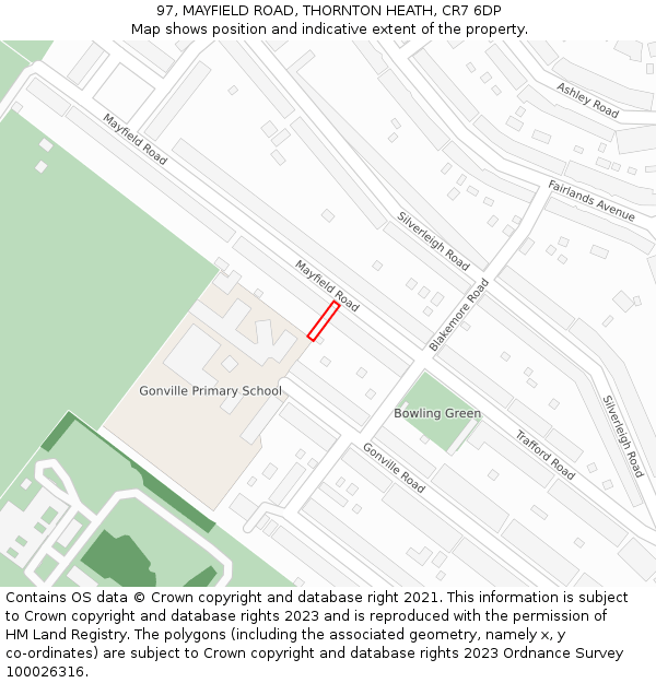 97, MAYFIELD ROAD, THORNTON HEATH, CR7 6DP: Location map and indicative extent of plot