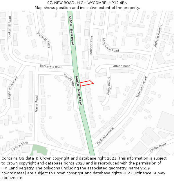 97, NEW ROAD, HIGH WYCOMBE, HP12 4RN: Location map and indicative extent of plot