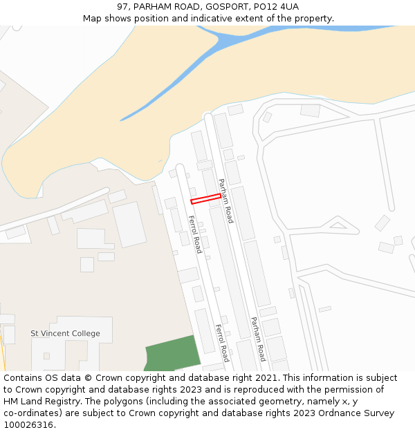 97, PARHAM ROAD, GOSPORT, PO12 4UA: Location map and indicative extent of plot