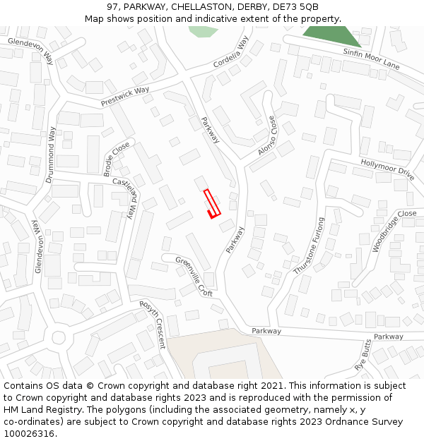 97, PARKWAY, CHELLASTON, DERBY, DE73 5QB: Location map and indicative extent of plot