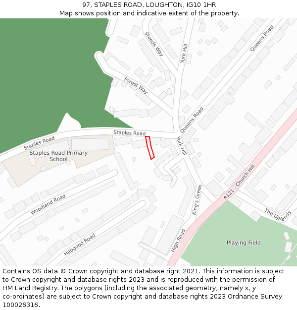 97, STAPLES ROAD, LOUGHTON, IG10 1HR: Location map and indicative extent of plot