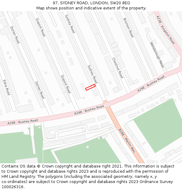 97, SYDNEY ROAD, LONDON, SW20 8EG: Location map and indicative extent of plot