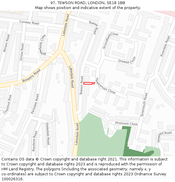 97, TEWSON ROAD, LONDON, SE18 1BB: Location map and indicative extent of plot