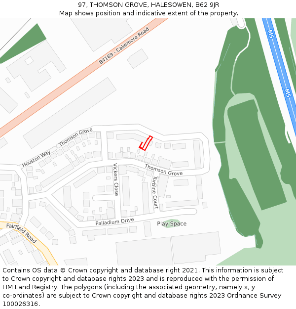 97, THOMSON GROVE, HALESOWEN, B62 9JR: Location map and indicative extent of plot