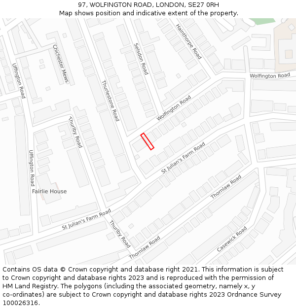 97, WOLFINGTON ROAD, LONDON, SE27 0RH: Location map and indicative extent of plot