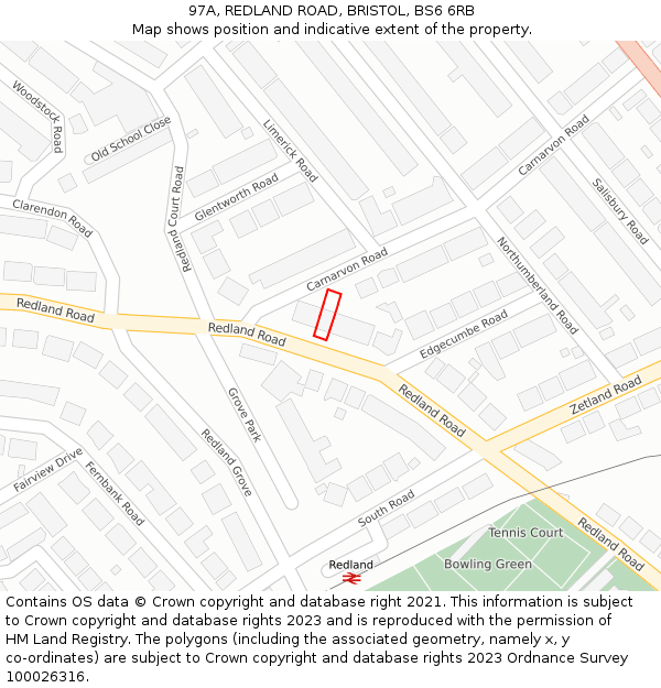 97A, REDLAND ROAD, BRISTOL, BS6 6RB: Location map and indicative extent of plot