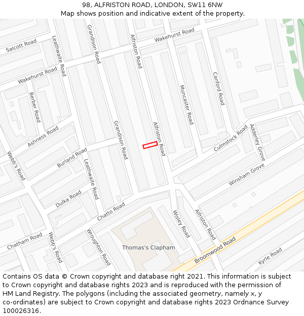 98, ALFRISTON ROAD, LONDON, SW11 6NW: Location map and indicative extent of plot