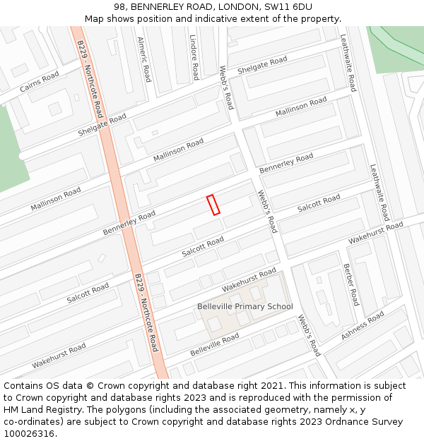 98, BENNERLEY ROAD, LONDON, SW11 6DU: Location map and indicative extent of plot