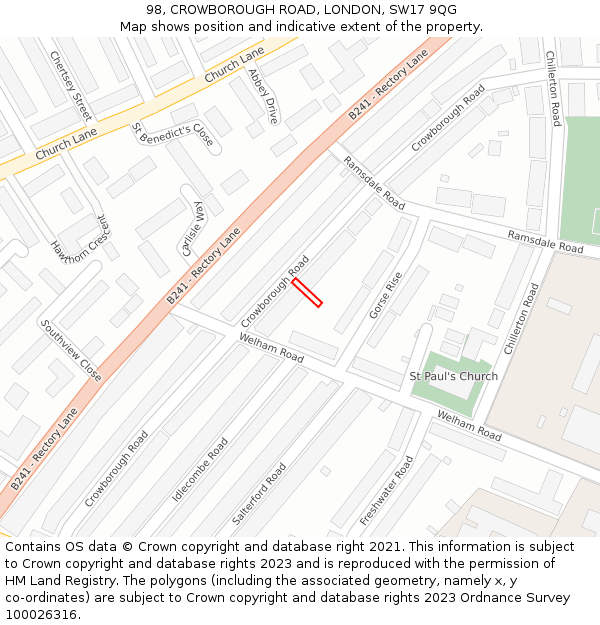 98, CROWBOROUGH ROAD, LONDON, SW17 9QG: Location map and indicative extent of plot