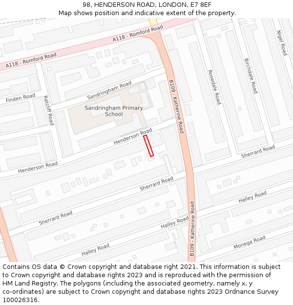98, HENDERSON ROAD, LONDON, E7 8EF: Location map and indicative extent of plot