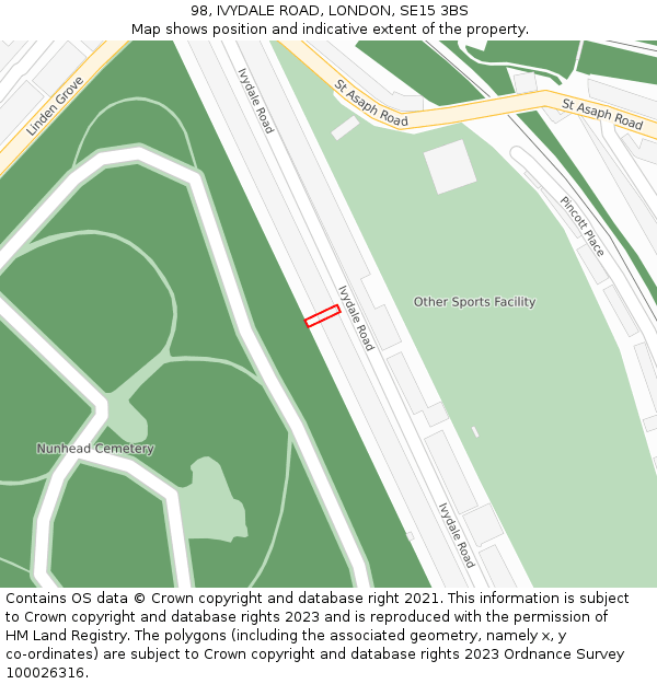 98, IVYDALE ROAD, LONDON, SE15 3BS: Location map and indicative extent of plot
