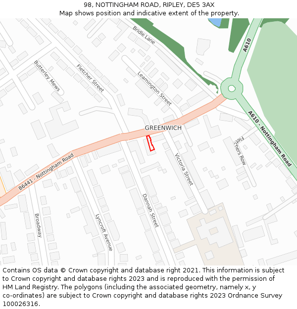 98, NOTTINGHAM ROAD, RIPLEY, DE5 3AX: Location map and indicative extent of plot