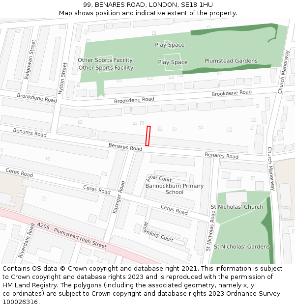 99, BENARES ROAD, LONDON, SE18 1HU: Location map and indicative extent of plot