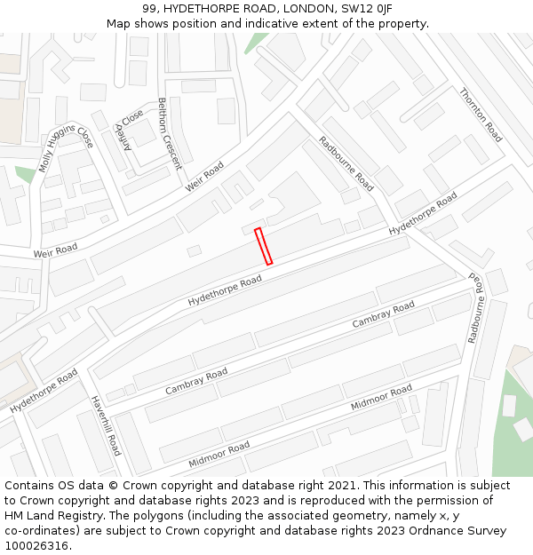 99, HYDETHORPE ROAD, LONDON, SW12 0JF: Location map and indicative extent of plot