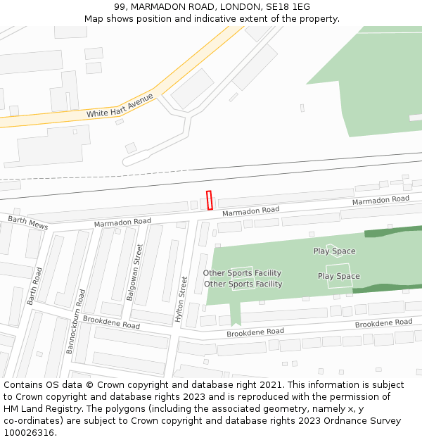 99, MARMADON ROAD, LONDON, SE18 1EG: Location map and indicative extent of plot