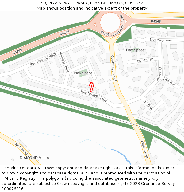 99, PLASNEWYDD WALK, LLANTWIT MAJOR, CF61 2YZ: Location map and indicative extent of plot
