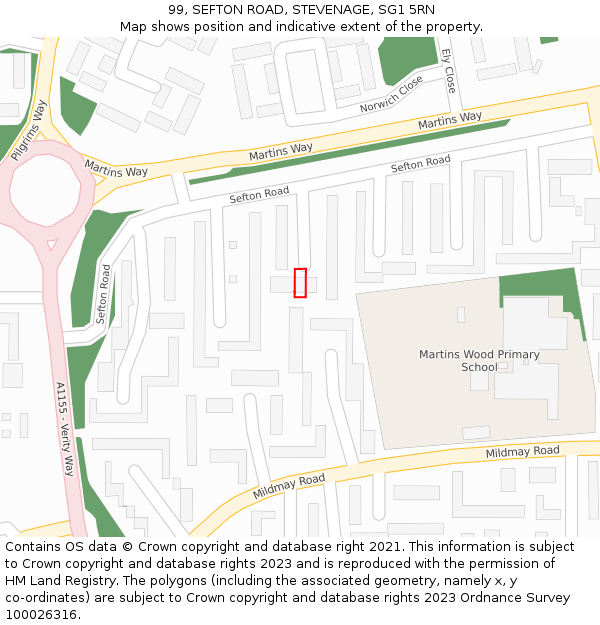 99, SEFTON ROAD, STEVENAGE, SG1 5RN: Location map and indicative extent of plot