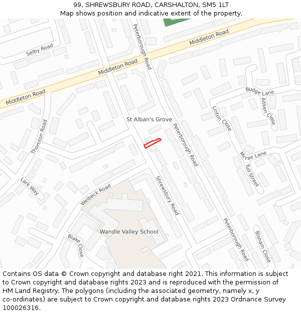 99, SHREWSBURY ROAD, CARSHALTON, SM5 1LT: Location map and indicative extent of plot