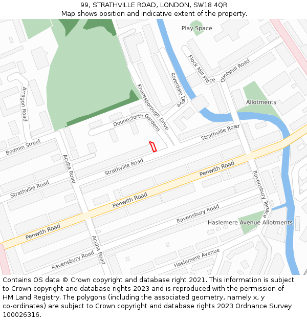 99, STRATHVILLE ROAD, LONDON, SW18 4QR: Location map and indicative extent of plot