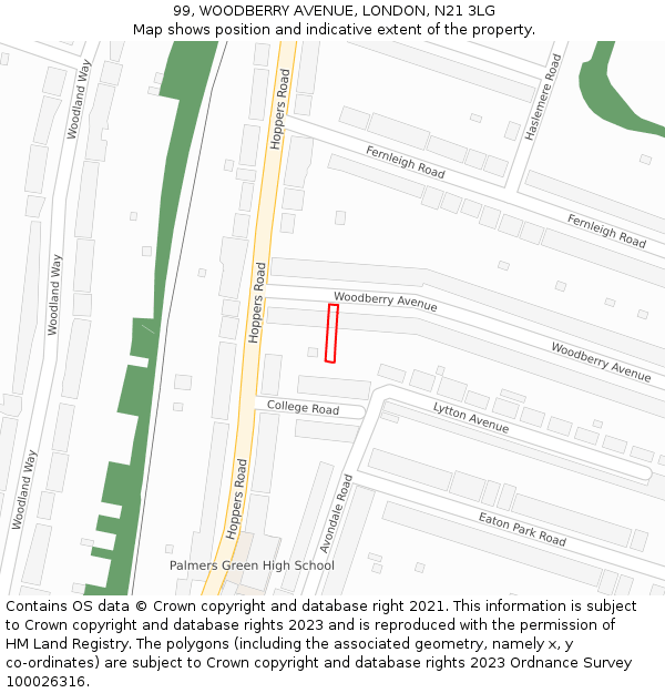 99, WOODBERRY AVENUE, LONDON, N21 3LG: Location map and indicative extent of plot