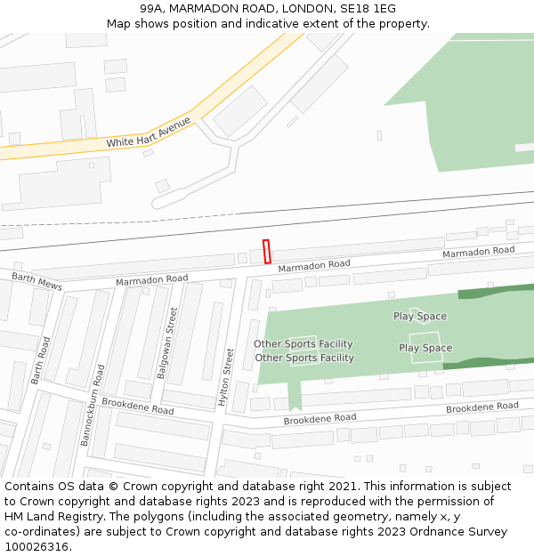 99A, MARMADON ROAD, LONDON, SE18 1EG: Location map and indicative extent of plot