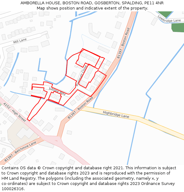 AMBORELLA HOUSE, BOSTON ROAD, GOSBERTON, SPALDING, PE11 4NR: Location map and indicative extent of plot