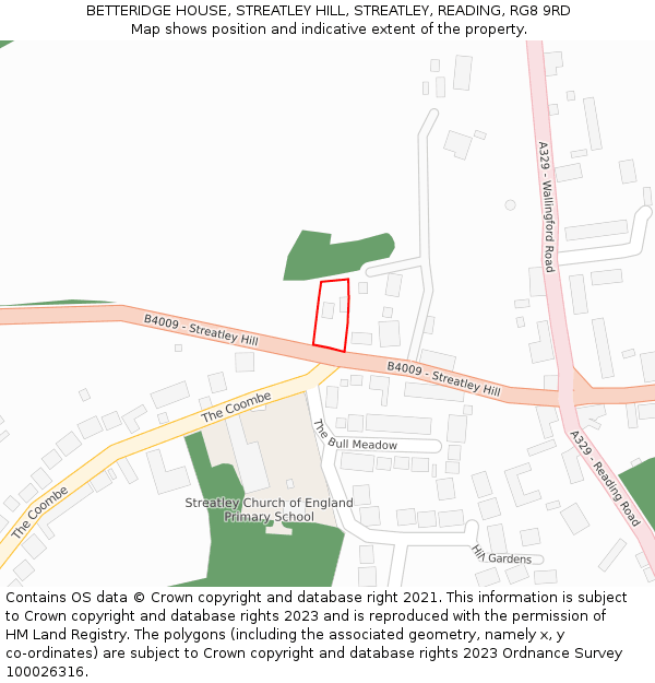 BETTERIDGE HOUSE, STREATLEY HILL, STREATLEY, READING, RG8 9RD: Location map and indicative extent of plot