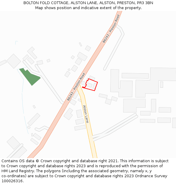 BOLTON FOLD COTTAGE, ALSTON LANE, ALSTON, PRESTON, PR3 3BN: Location map and indicative extent of plot