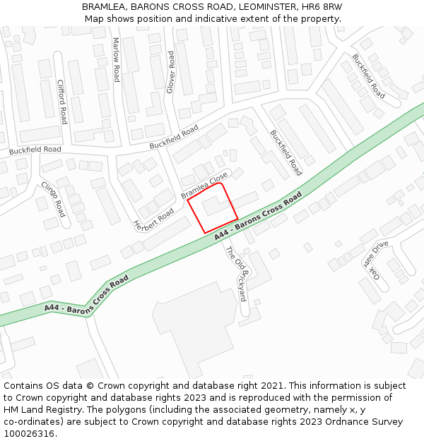 BRAMLEA, BARONS CROSS ROAD, LEOMINSTER, HR6 8RW: Location map and indicative extent of plot