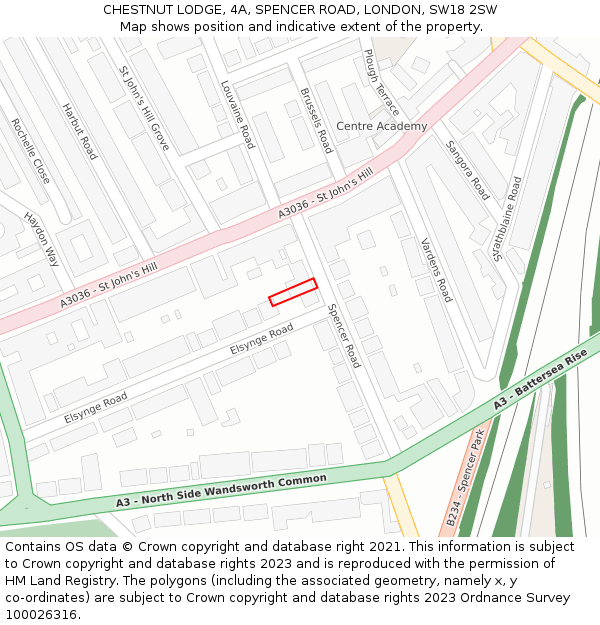 CHESTNUT LODGE, 4A, SPENCER ROAD, LONDON, SW18 2SW: Location map and indicative extent of plot