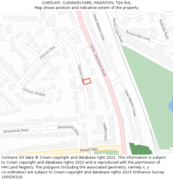 CHESUNT, CLENNON PARK, PAIGNTON, TQ4 5HL: Location map and indicative extent of plot