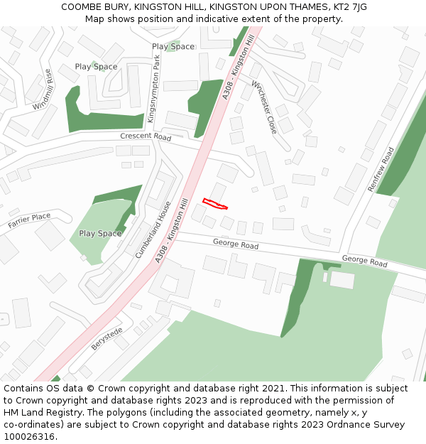 COOMBE BURY, KINGSTON HILL, KINGSTON UPON THAMES, KT2 7JG: Location map and indicative extent of plot