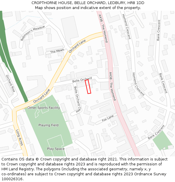 CROPTHORNE HOUSE, BELLE ORCHARD, LEDBURY, HR8 1DD: Location map and indicative extent of plot
