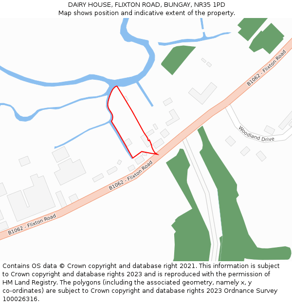 DAIRY HOUSE, FLIXTON ROAD, BUNGAY, NR35 1PD: Location map and indicative extent of plot