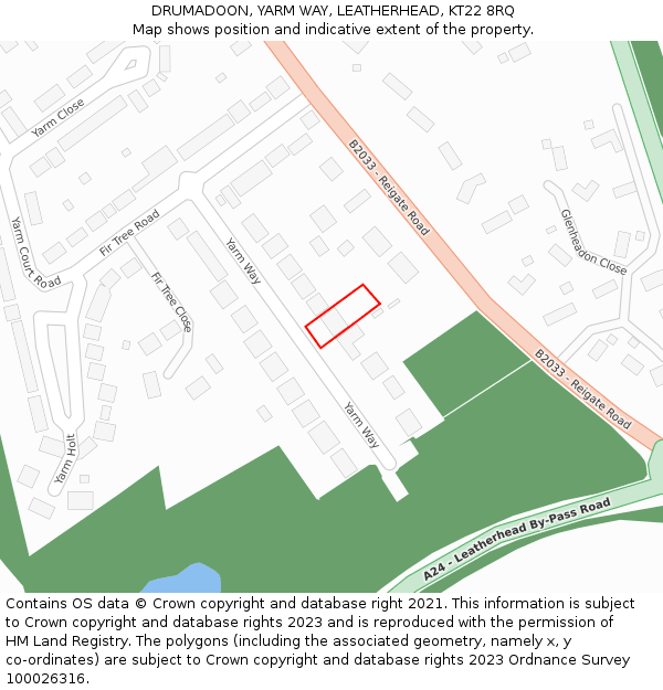 DRUMADOON, YARM WAY, LEATHERHEAD, KT22 8RQ: Location map and indicative extent of plot