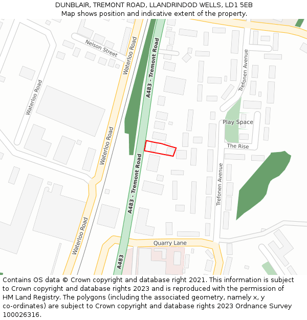 DUNBLAIR, TREMONT ROAD, LLANDRINDOD WELLS, LD1 5EB: Location map and indicative extent of plot