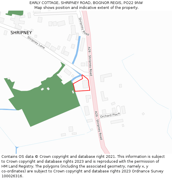 EARLY COTTAGE, SHRIPNEY ROAD, BOGNOR REGIS, PO22 9NW: Location map and indicative extent of plot