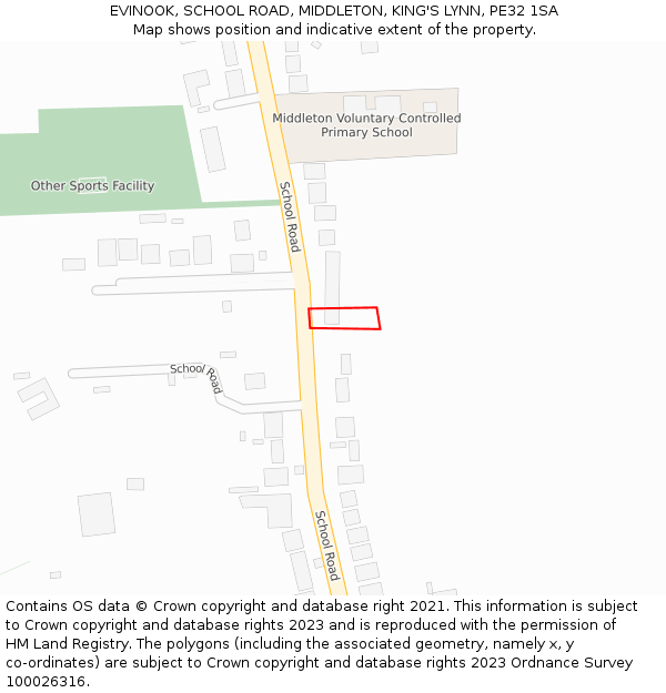 EVINOOK, SCHOOL ROAD, MIDDLETON, KING'S LYNN, PE32 1SA: Location map and indicative extent of plot