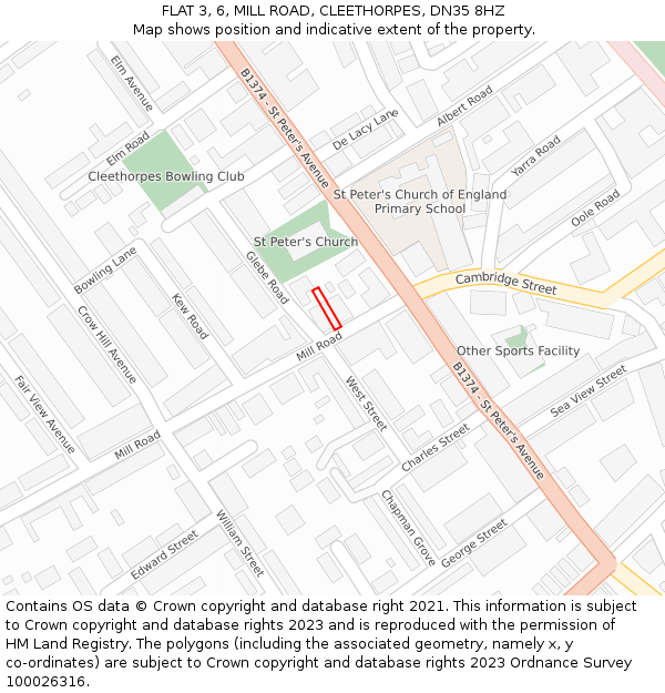 FLAT 3, 6, MILL ROAD, CLEETHORPES, DN35 8HZ: Location map and indicative extent of plot