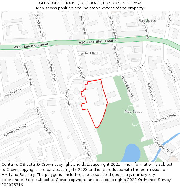 GLENCORSE HOUSE, OLD ROAD, LONDON, SE13 5SZ: Location map and indicative extent of plot