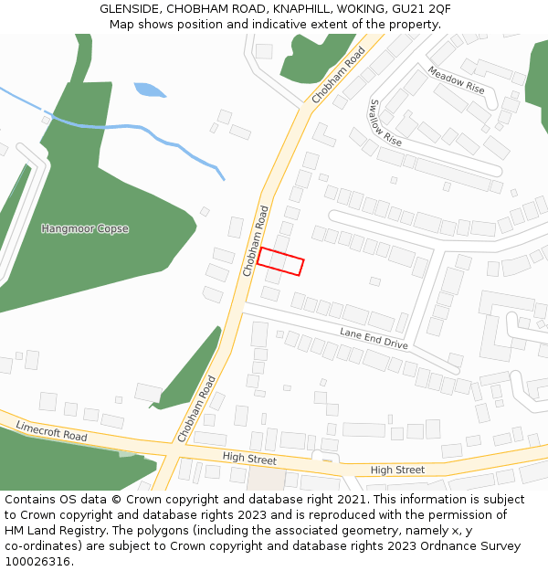 GLENSIDE, CHOBHAM ROAD, KNAPHILL, WOKING, GU21 2QF: Location map and indicative extent of plot