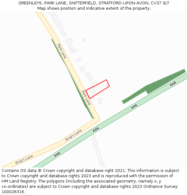 GREENLEYS, PARK LANE, SNITTERFIELD, STRATFORD-UPON-AVON, CV37 0LT: Location map and indicative extent of plot