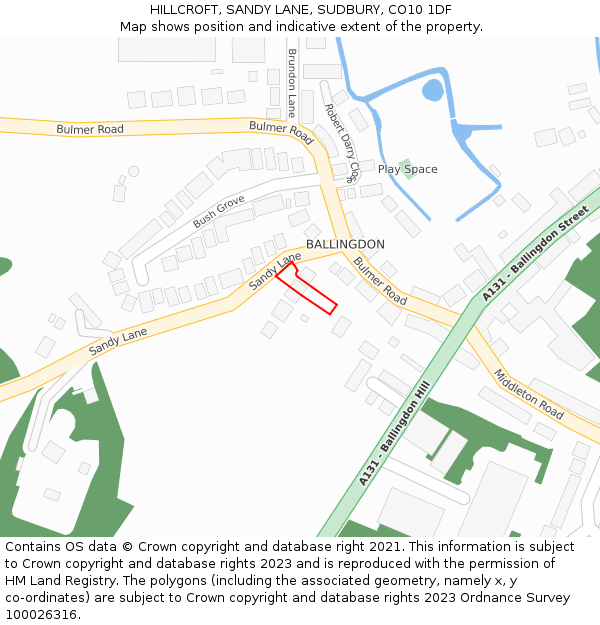 HILLCROFT, SANDY LANE, SUDBURY, CO10 1DF: Location map and indicative extent of plot