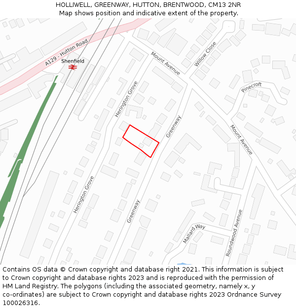 HOLLIWELL, GREENWAY, HUTTON, BRENTWOOD, CM13 2NR: Location map and indicative extent of plot
